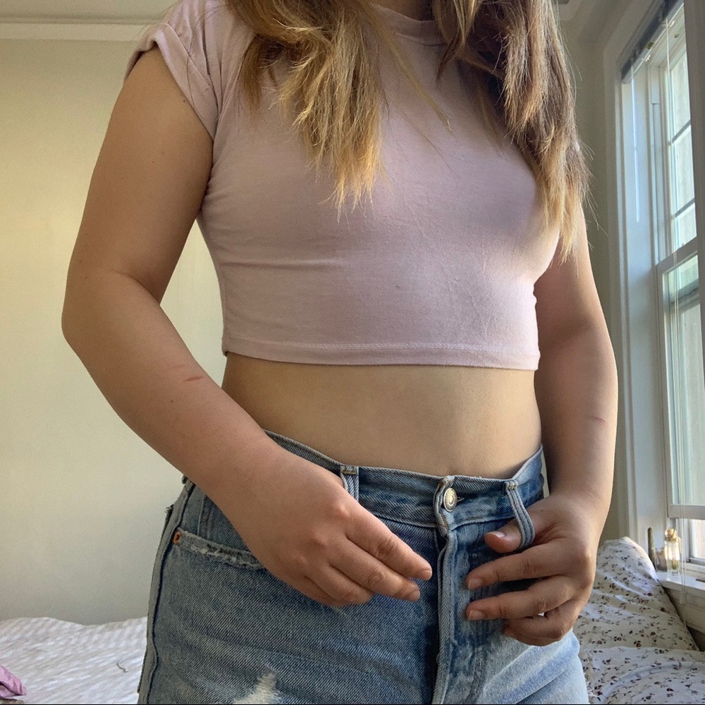 American eagle don’t ask why pink crop t-shirt